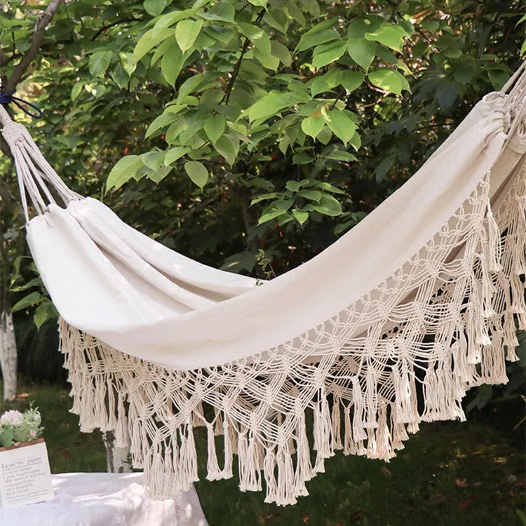 200*150CM Camping Hammock Tassel Canvas Hammock Photography Props Outdoor Indoor